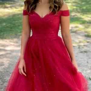 Beautiful sparkly red ball gown prom dress